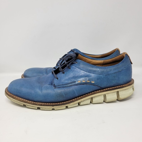 Ecco Shoes Men\'s 9‎ Leather Blue Lace Up Oxfords Rubber Sole Comfort Leather